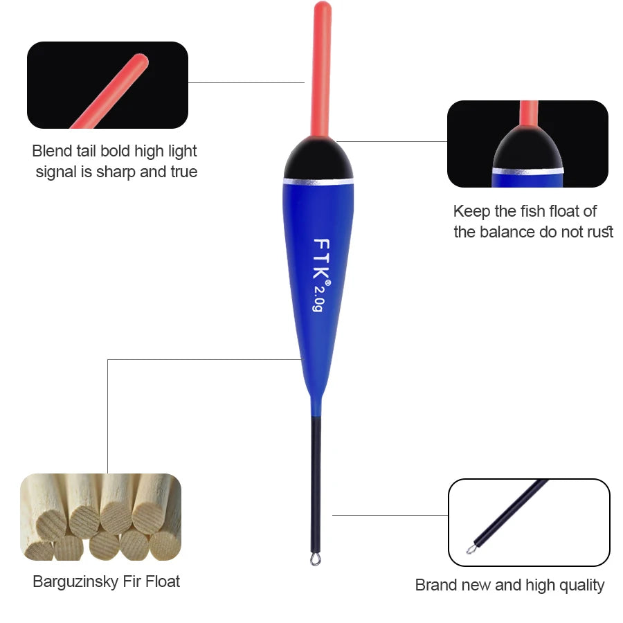 FTK Fishing Float 5pcs/lot 13CM-14.5CM 2-5g Barguzinsky Fir Float Vertical Buoy Float Carp Fishing Bobber Fishing Tackle Pesca