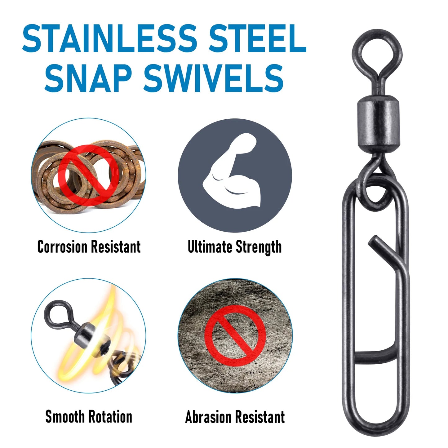 Stainless Steel Fishing Swivel Snap, Quick Change, Power Clips, Hook Lure Connector, High Strength Speed, 20pcs